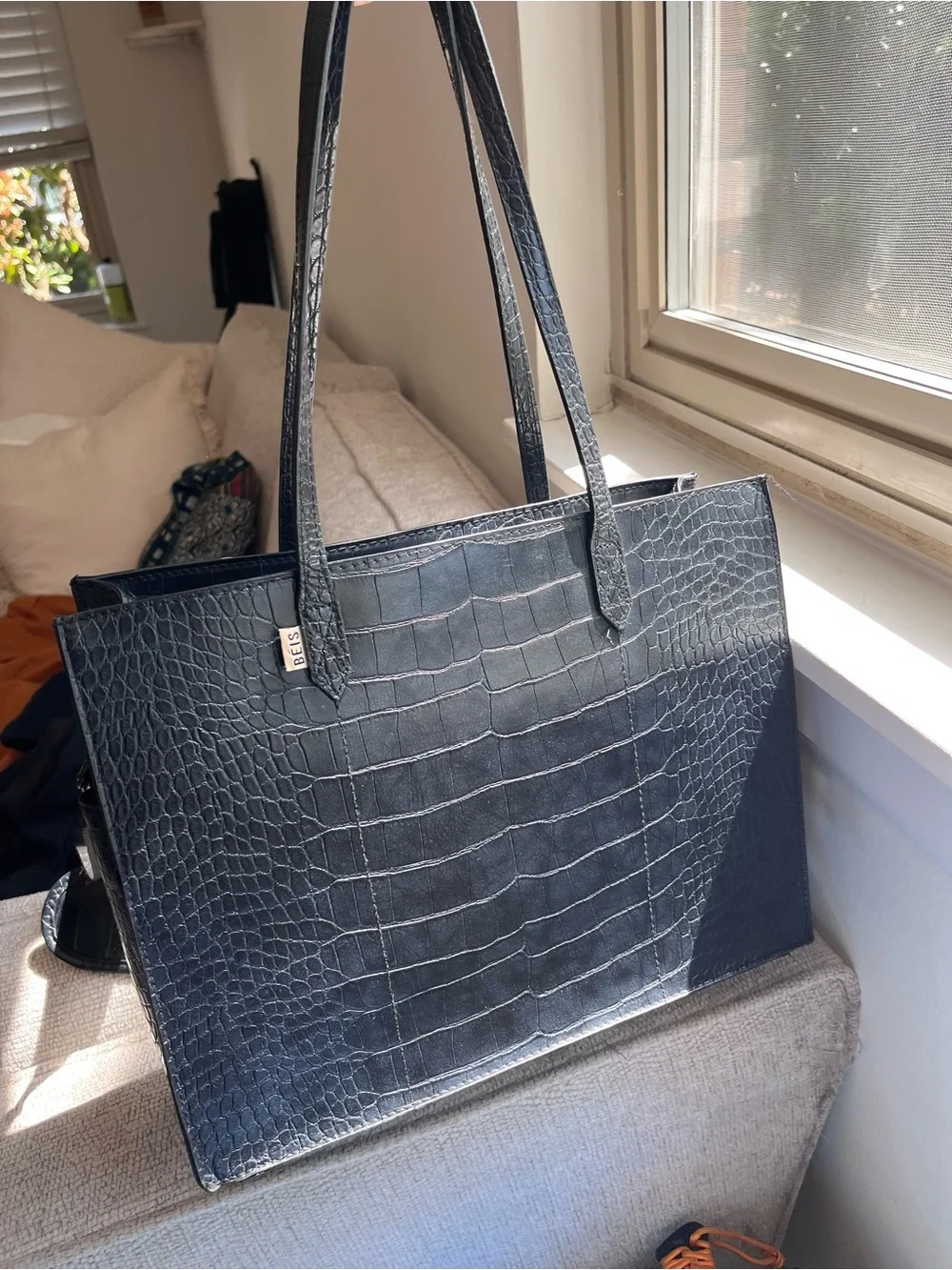 BEIS Black Croc Work Tote